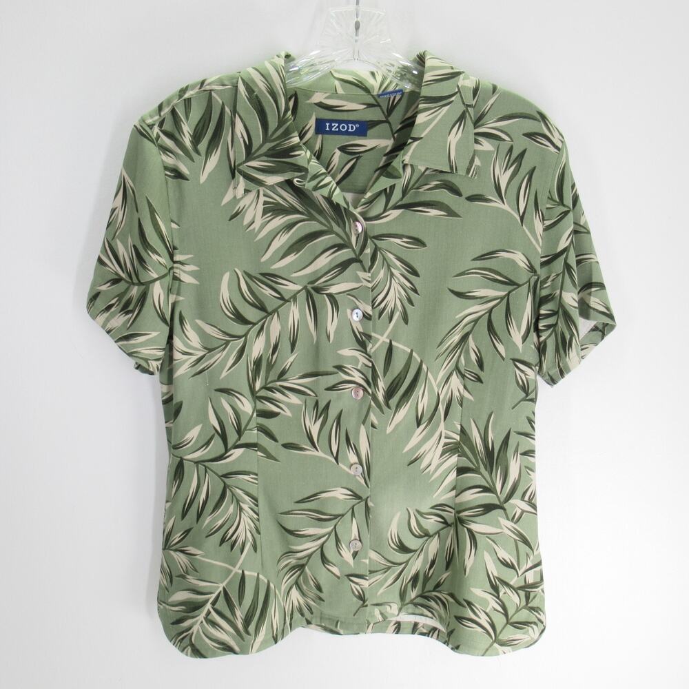 IZOD Golf Top Women 8 Multicolor Floral Silk Collared Short Sleeve Button